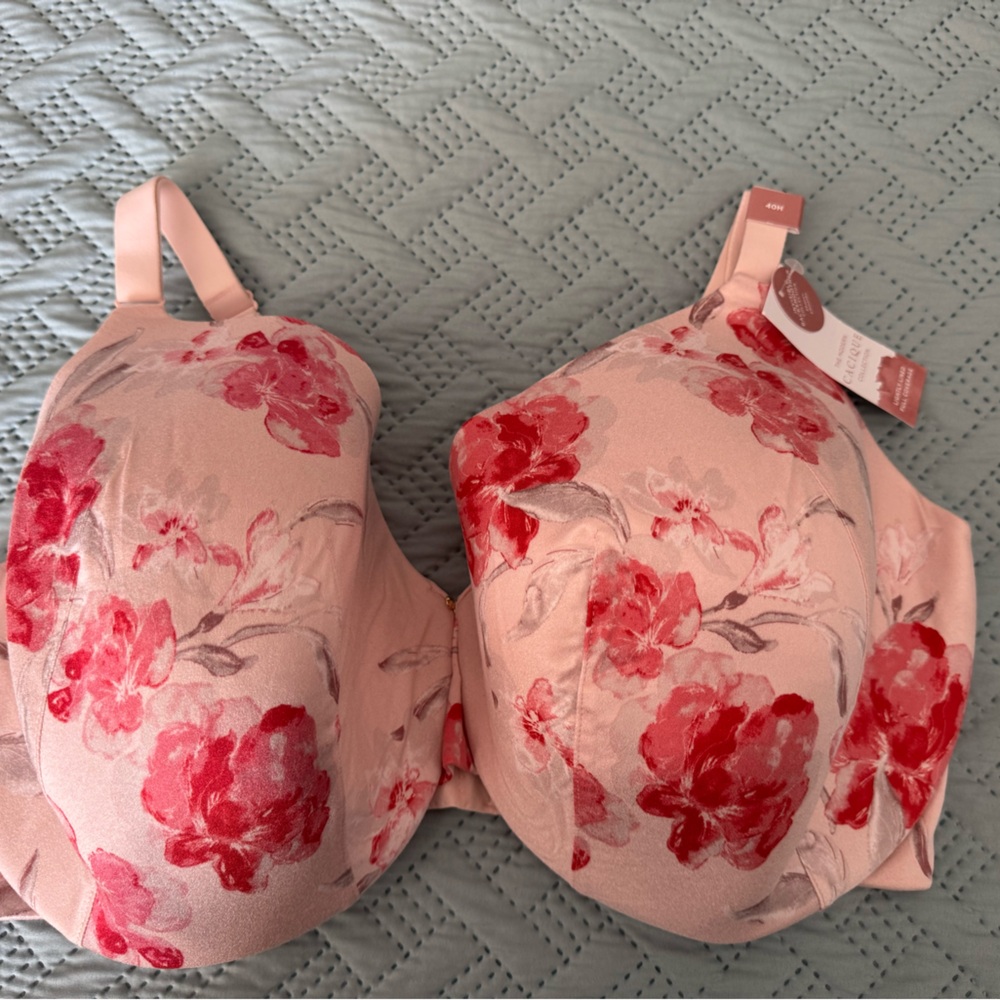 Cacique Pink and Red Floral Full-Coverage Bra